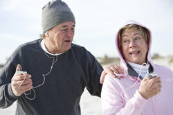 An MP3 player for seniors takes away the boredom when jogging.