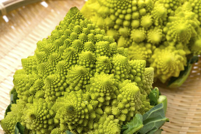 The green cauliflower with its seemingly alien appearance.