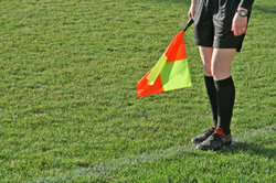 The linesman indicates the offside.