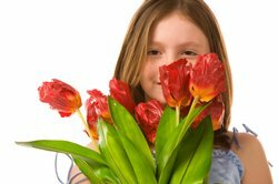 As tulipas vermelhas são uma boa ilustração da cor vermelha para crianças do jardim de infância.