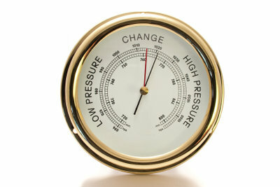 A barometer shows the air pressure value.